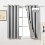 MYSKY HOME Rideau Cuisine Isolant Thermique 100% Lumière Bloquer Anti Froid et Chaleur, Rideaux Occultants avec Oeillets Double Draperies Intérieurs, 140 x 160 cm, Gris Clair, 2 Pièces