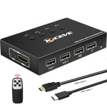 Kvm Switch Usb 4 Port 4K@60Hz,Commutateurs Kvm Usb Switch,Brancher 4 Pc Sur 1 Ecran,Pour Partager Clavier Souris Et 4 Ports Usb2.0,Avec Télécommande Et 4 Câbles Usb,1 Câble Hdmi