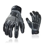 Vgo... Gants de travail en cuir de sécurité, gants d'impact, gants anti-vibration, résistants à l'eau, gants de mécanicien, gants de gréeur, robustes (CA7722WR,Gris,8/M,1Paire)