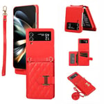 ELISORLI Phone Case For Samsung Galaxy Z Flip 3 5G 2021 Wallet Cover with Crossbody Shoulder Strap and Stand Leather Credit Card Holder Cell Accessories ZFlip3 Z3 Flip3 3Z Girls Women Men Red