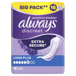 Always Discreet Incontinence Pads Women Long Plus 16 Count, Incontinence Products