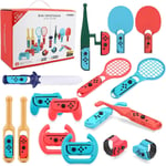 18 En 1 Set D'accessoires De Sport Switch Pour Le Jeu N-S Sports, Somatosensory Set Party Pack Game Avec Raquette De Tennis, Poignées De Contrôleur, Volant De Course, Bandage, Roues De Club