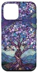 iPhone 12 mini Teal Purple Tree of Life Roots Stained Art Stain Art Leaves Case