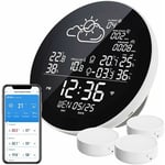 Station météo WiFi, thermomètre intérieur et extérieur sans fil WLAN avec 3 capteurs extérieurs avec écran LCD