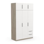 Demeyere Armoire Dressing avec Penderie Moderne 6 Portes 5 Etagères 2 Tiroirs – Coloris Chêne Kronberg & Blanc Mat-119, Bois d'ingénierie, Gris, 119,4 x 51,1 x 203 cm