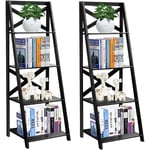 Lot de 2 Etagere Echelle en Bois avec 4 Tablettes pour Plantes, 51x46x143CM, Bibliothèque Style Moderne, Chaque Couche Charge 5KG pour Salon Bureau