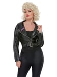 Smiffys Grease T-Birds Jacket in Black for Women Adults, Embroidered Logo, Leather Look, Officially Licensed, Ideal for Matching Group Outfits in Music-Themed Fancy Dress Events