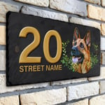 German Shepherd House Number Slate Sign Custom Dog Plaque Personalised KDS29