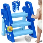 KIDIZ® Tabouret pour enfants Escabeau pliable à 3 marches Tour d'apprentissage pliable de 18 mois à 6 ans Robuste Tabouret sûr et stable Bleu / Bleu