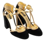 DOLCE & GABBANA Velvet Mary Jane Pumps VALLY Crystal Black Gold 39.5 9.5 10097