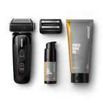 MANSCAPED® The Chairman™ PRO Package - Men’s Foil Shaver with Two Interchangeable Blades, SkinSafe® Four-Blade Foil & Stubble Trimmer, Power Shave Gel, Face Shave Soother Aftershave Serum