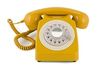 GPO 746 Rotary 1970s-Style Retro Landline Telephone, Classic Telephone with Ringer On/Off Switch, Curly Cord, Authentic Bell Ring for Home, Hotels- Mustard