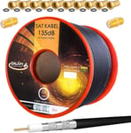 Set 25m Coaxial Sat Cable 135db Black + 10x F-Connector & 2X F-Connector Gold Plated CU Copper Satellite Antenna Cable 5-Fold Shielded for DVB-S/S2 -C/C2 -T/T2 Dab+ Radio BK Systems(Q1121)