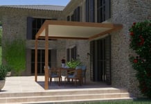 Pergola manuelle bioclimatique adossée aluminium Salto 4,21 x 3,08 m aspect bois