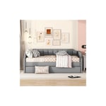 Modernluxe - Lit gigogne 90x200(190) cm, canapé-lit, sommier à lattes, tissu en lin, gris