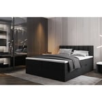 Lit adulte 160x200 cm palermo - avec matelas, rangement et surmatelas - tissu velours - noir