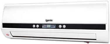Igenix IG9042 Over Door Heater, Air Curtain Wall Mounted Digital Fan Heater with 2 Heat Settings and Cool Air Function, Wide Angle Oscillation with 8-Hour Timer & Remote Control, 2000 W, White