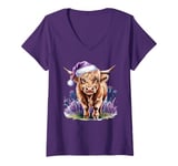 Womens Christmas Highland Cow Purple Thistles Cow Lovers Women Kids V-Neck T-Shirt