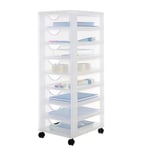 Iris Ohyama, Tour de rangement à Roulettes en Plastique, 8 Petits Tiroirs, Blanc, Ouverture Facile, Meuble de Rangement, Papeterie, pour Chambre, Salle de Bain, École & Bureau, Sans BPA, DDDC-380