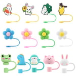 13 Pack Silicone Straw Cover Cap, Cute Animal Shape & Flower Straw Covers, 0.3-0.4 in Diameter Straw Toppers Compatible with Stanley 30&40 Oz Tumbler with Handle