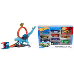 ​Hot Wheels City Track Set with 1 Toy Car & Set of 10 1:64 Scale Toy Trucks and Cars for Kids and Collectors, Styles May Vary, 54886