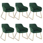 WOLTU Chaise de Salle à Manger Lot de 6, Moderne Chaise de Cuisine, Fauteuil scandinave, Chaise Coiffeuse, pour Salle de Séjour, Chambre à Coucher, Cuisine, en Velours et métal Vert Foncé BH246dgn-6