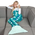 Kanguru Sirena Couverture Polaire en Queue de Sirene Enfant Fille, Cadeau Anniversaire Femme, Plaid Polaire, Couverture Enfant,Plaid canape, Sac de Couchage Enfant, Turquoise Enfant, 50 x 135 cm