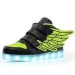 Led Light Up Hi-top skor med vinge Usb uppladdningsbara blinkande sneakers för småbarn barn pojkar flickor Black Green 27