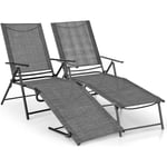 Lot de 2 Chaises Longues Pliantes, Chaises de Plage Inclinables Réglables avec 6 Positions Réglables, Chaises Longues Pliables, Capacité 150 kg, pour