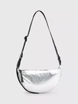 AllSaints Half Moon Metallic Nylon Crossbody Bag, Silver