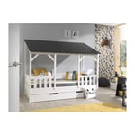 Paris Prix - Pack - Lit Cabane Enfant & Tiroir 'Housebed iii' 90x200cm Blanc & Noir