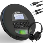 KLIM Nomad with Headset - New 2024- Portable CD Player Walkman with Long-Lasting Battery - Radio FM - Compatible MP3 CD Player Portable - TF Card Radio FM Bluetooth - Ideal for Cars - Black