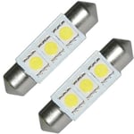 Hvit 3 SMD-LED pinolpærer 12V 40mm. 2 stk. for CAN-BUS