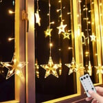 Star Curtain Lights, 138 Led 12 Stars Remote Fönster Gardin Strängljus Plugg