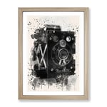 Vintage Camera Black And White Modern Fc Framed Wall Art Print, Ready to Hang Picture for Living Room Bedroom Home Office Décor, Oak A2 (64 x 46 cm)