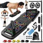 MQRW Planche de pompes, salle de sport à domicile, équipement d'exercice portable, barre de pilates et 20 accessoires de fitness avec bandes de résistance et roue abdominale, entraînement complet du