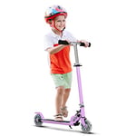 GOPLUS Trottinette Enfant Pliable, 2 Roues Lumineux, Poignée Hauteur Réglable, avec Frein sur Roue Arrière pour Enfant 4-13 Ans, Charge Max 70KG, 70 x 10 x 63-86CM (Violet éclair)