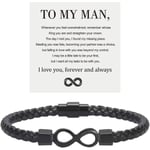 Till Min Man, Infinity Läderarmband - Manlig Present från Fru - Jag Älskar Dig För Alltid och Evigt - Armband Pojkvän Årsdag Födelsedag Julpappor