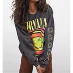 Nirvana Smiley Face Crewneck Sweatshirt Heliconia Color Nirvana Sweatshirt Present A Grey L