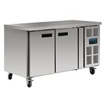 Polar Refrigeration U-Series 350W Double Door Counter Fridge 282 Litre, Stainless Steel, -2°C to 5°C, 860(H)x1360(W)x700(D)mm, Energy Rating B, 2 Shelves, Usable Capacity: 205 Ltr, R600a | G596