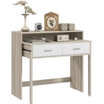 Console secrétaire 2 en 1 - plateau coulissant, 2 tiroirs - dim. 95L x 35P x 87H cm - blanc naturel