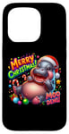 Coque pour iPhone 15 Pro Adorable bébé hippopotame Moo Deng Merry Christmas Cheer