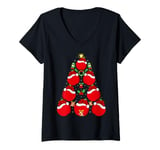 Womens Apple Fruit Xmas Decoration Santa Hat Apple Christmas Tree V-Neck T-Shirt