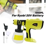 UK 1000ml Cordless High Pressure Spray Gun Paint Sprayer For Ryobi 18V Battery