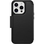 OtterBox Strada Case for iPhone 15 Pro for MagSafe, Shockproof, Drop proof, Premium Leather Protective Folio with Two Card Holders, 3x Tested to Military Standard, Black, No Retail Packaging