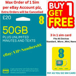 EE Pay As You Go SIM CARD! Unlimited Call Texts, 4G , 5G Data! New UK. Mobile