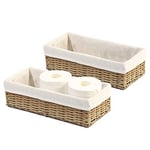 HOSROOME Lot de 2 paniers de salle de bain en osier pour organiser le papier toilette, panier de rangement décoratif pour placard, chambre, salle de bain, entrée, bureau (beige)