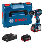 Bosch Professional 18V System perceuse-visseuse à percussion sans-fil GSB 18V-90 C (avec 2 batteries 4,0 Ah, chargeur GAL 18V-40, dans L-BOXX) 06019K6103, Bleu