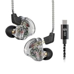 Yinyoo CCZ Melody in-Ear-Monitors Hybrid 1BA 1DD Écouteurs HiFi, Écouteurs Intra-Auriculaires Filaire IEM avec câble 4N OFC pour Téléphone Portable (Noir Clair, sans Micro Type-C)