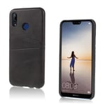 Huawei P20 Lite PU Nahkainen Muovi Takasuoja Kuori Kortti Paikoilla - Musta